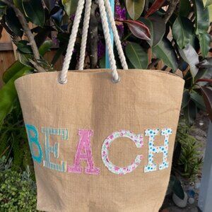 Burlap Beach Tote with Rope Handle